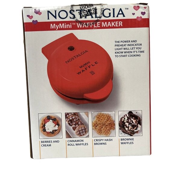 Nostalgia Red MyMini Waffle Maker Compact Size 5" Non-Sick New in Sealed Box (O) - Picture 3 of 5